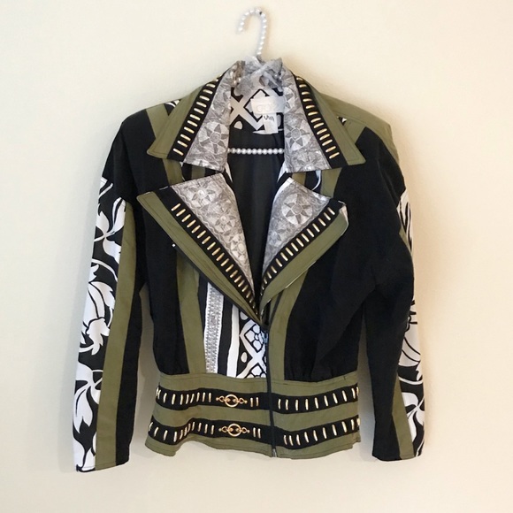 Vintage Jackets & Blazers - Cache 80s 90s Moto Bomber Zip Floral Jacket